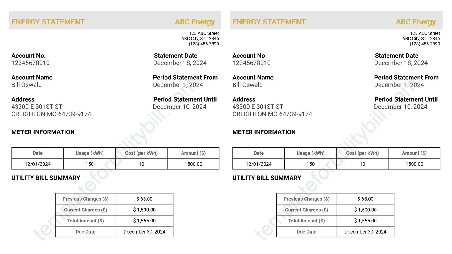 Utility Bill Template